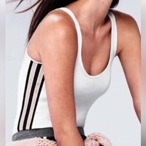 Athleta x Derek Lam White layer up fitted Tank Top Side Stripes L